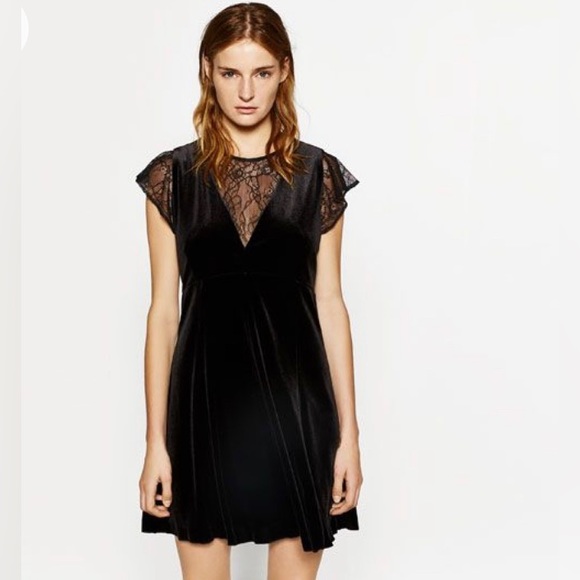 Zara Dresses & Skirts - Zara black velvet lace front dress